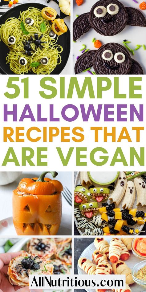 Looking for vegan food ideas to serve on Halloween? Well, you don't want to miss this list of easy dinner recipes. Here are the best plant based recipes that are great for holiday potlucks or parties. Vegetarian Halloween Snacks, Spooky Vegetarian Food, Vegan Desserts Halloween, Vegan Spooky Food, Vegetarian Recipes Halloween, Vegan Halloween Meals, Halloween Dinner Ideas Vegetarian, Vegan Spooky Snacks, Vegan Gluten Free Halloween Recipes