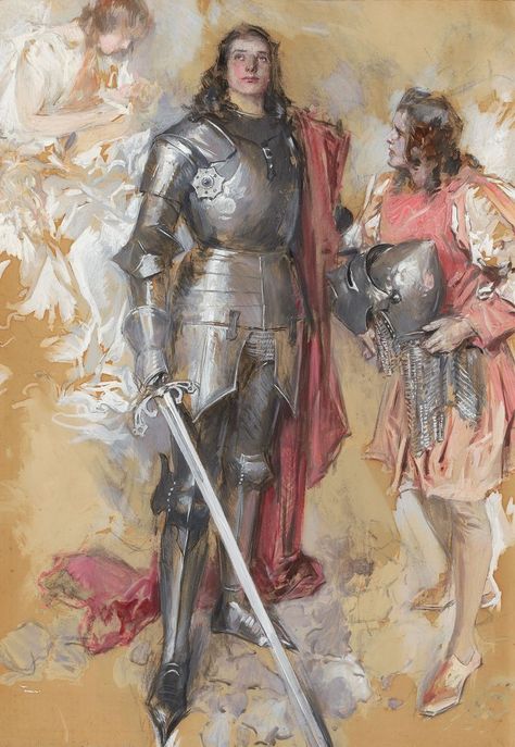 Howard Chandler Christy, The Young Knight, 1911 | murreyandblue Knight Classical Art, Medieval Knight Painting, Medieval Armor Illustration, Arthurian Mythology, Royal Paintings, Duncan The Tall, Famous Illustrators, Neoclassical Art, Knight In Shining Armor