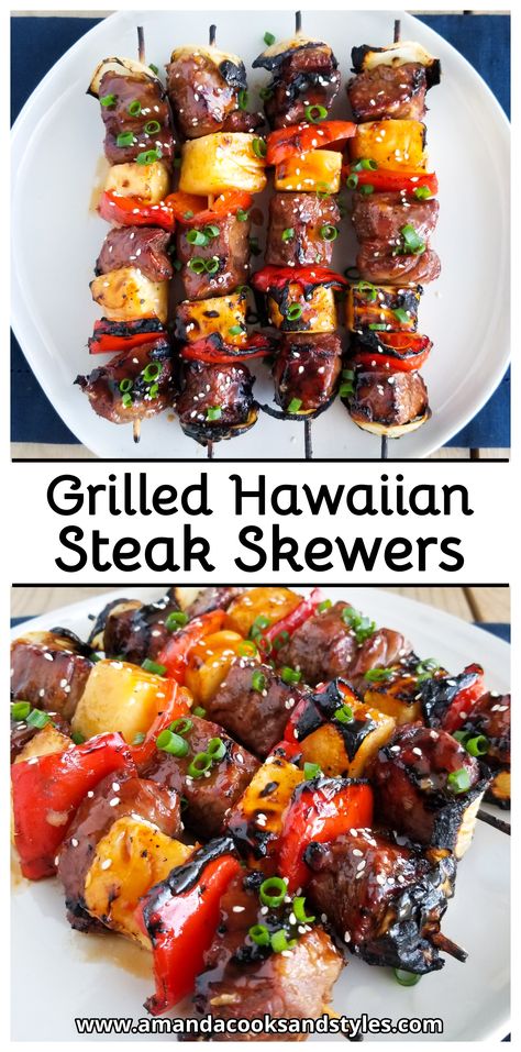 Hawaiian Steak, Hawaiian Beef, Steak Skewers, Grilled Kabob Recipes, Steak Kebabs, Steak Kabobs, Beef Kabobs, Red Meat Recipes, Beef Skewers