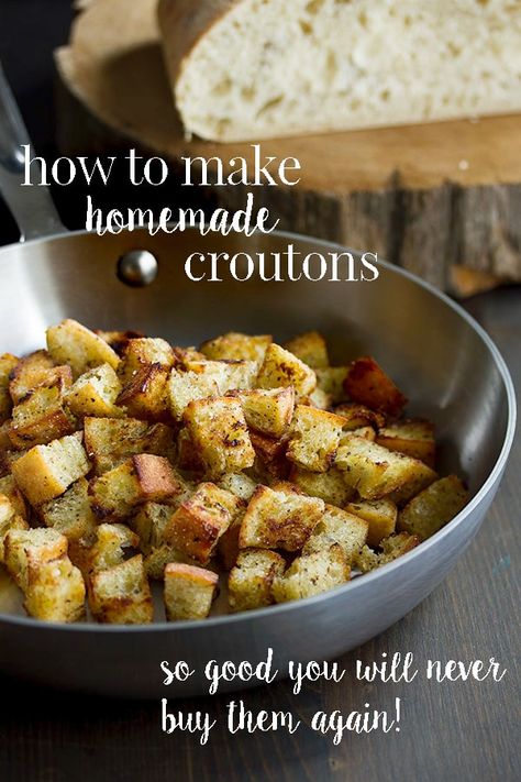 How To Make Croutons, Crouton Recipes, Winter Salad Recipes, Leftover Bread, Croutons Homemade, Stale Bread, Fresh Bread, Croutons, Adobo