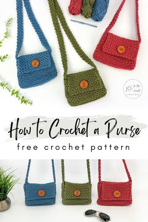 How to Crochet a Purse (Moss Stitch Purse - Free Pattern) | Jo to the World Creations Small Purse Pattern, Crochet Small Bag, Crocheted Purses, Crochet Purse Pattern, Purse Patterns Free, Crochet Mini Bag, Crossbody Bag Pattern, Crochet Purse Pattern Free, Free Crochet Bag