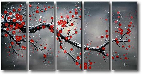 I love art that spreads across several canvases like this Winter Wall Decor, Oversized Canvas Art, Metal Tree Wall Art, Canvas Art Set, Floral Oil Paintings, Floral Oil, Oil Painting Flowers, Hand Painted Canvas, Flower Oil