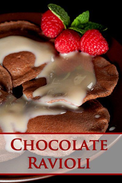 Chocolate Dessert Ravioli Recipe Dessert Ravioli Filling, Dessert Ravioli Recipe, Dessert Ravioli, Chocolate Ravioli, Ravioli Recipe Homemade, Baked Ravioli Recipe, Ravioli Recipes, Raspberry Sauce Recipe, Chocolate Strawberry Cheesecake