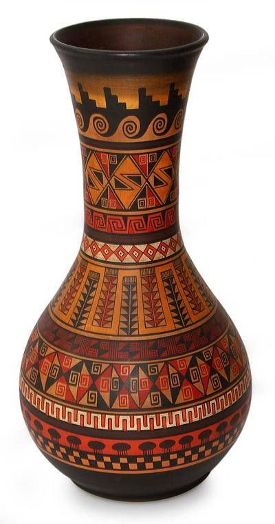 Unique Inca Ceramic Museum Style Decroative Vase - Cunca Suytu | NOVICA Inca Art, Mosaic Vase, Ceramics Pottery Vase, Pueblo Pottery, African Home Decor, Pottery Painting Designs, Vase Crafts, Native American Pottery, Africa Art