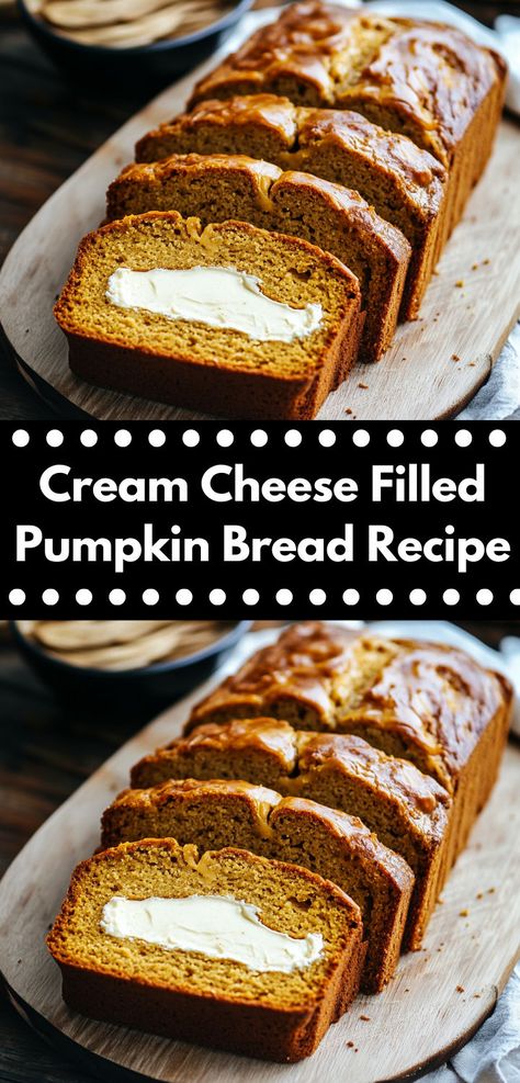 Exploring new pumpkin recipes? Add this Cream Cheese Filled Pumpkin Bread Recipe to your list! It’s a creamy twist on pumpkin bread recipes, great for lunch ideas or as a dessert in dinner recipes. Pumpkin Bread Recipes, Pumpkin Cream Cheese Bread, Best Pumpkin Bread Recipe, Cream Cheese Bread, Cheese Bread Recipe, Moist Pumpkin Bread, Pumpkin Cream Cheese, Cheese Pumpkin, Pumpkin Cream Cheeses