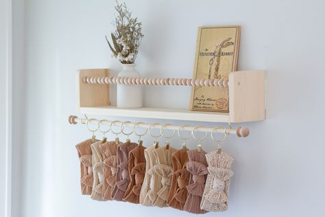 Shelf With Rod, Headband And Bow Holder, Cowgirl Nursery, Bow Hanger, Baby Room Themes, Nursery Shelves, Nursery Room Design, Nursery Room Inspiration, Headband Holder