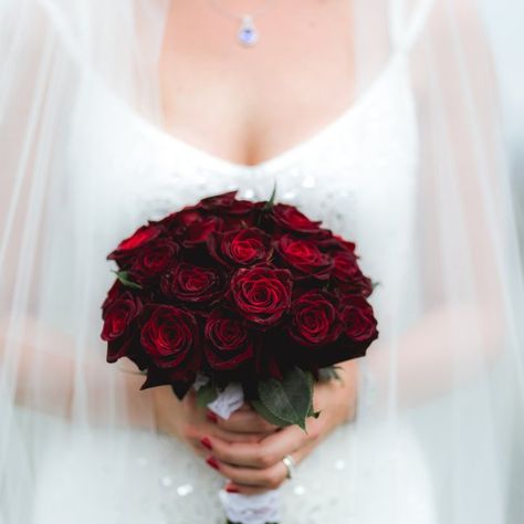 For Love and Wine: Margo and David in Suttons Bay, MI Red Rose Bouquet Wedding, Pretty Wedding Bouquet, Red Bouquet Wedding, Winter Wedding Bouquet, Summer Wedding Bouquets, Red Rose Wedding, Red Bouquet, Red Rose Bouquet, Rose Wedding Bouquet