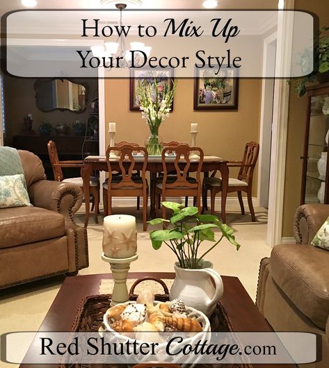 How to Mix Up Your Decor Style - Red Shutter Cottage Condo Inspiration, Chicken Wire Basket, English Cottage Interiors, Red Shutters, Light Colored Furniture, Country Interiors, Fabric Furniture, Chintz Fabric, Modern Farmhouse Home Decor