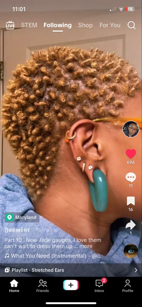 Ear Gauges Aesthetic Black Women, Stretched Ears Black Women, Gauges Black Women, Curated Ear Piercing Ideas, Customize Character, Stretched Ear, Ear Stretching, Curated Ear, Piercing Inspo