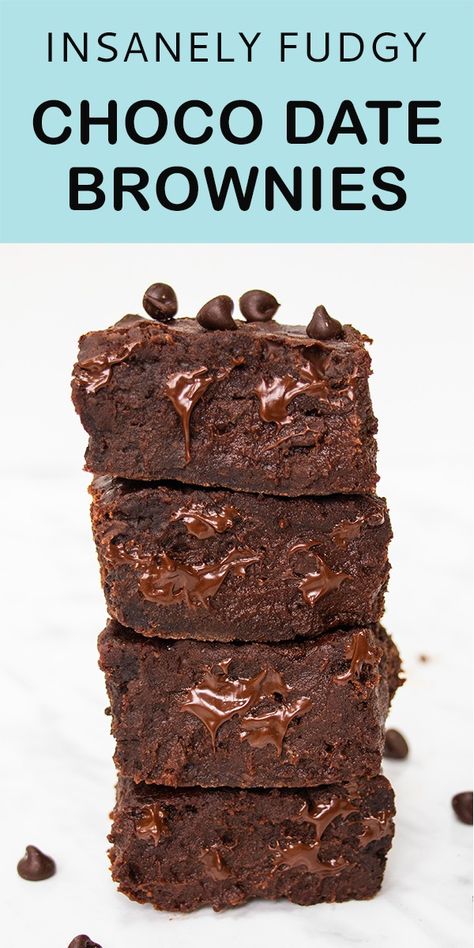 Insanely fudgy chocolate brownies, made with sweet and sticky Medjool dates. They may sound like a healthy take on a classic, but these vegan and gluten free date brownies taste ridiculously indulgent and delicious! What To Do With Medjool Dates, Gluten Free Dates Recipes, Healthy Brownies Dates, Brownie Dates Recipe, Fudgy Date Brownies, Brownie With Dates, Vegan Date Dessert Recipes, Vegan Recipe With Dates, Treats With Dates