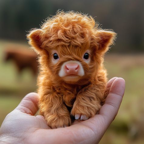 Mini Highlander Cows, Baby Goats Aesthetic, Miniature Cows For Sale, Tiny Baby Animals, Cow Stuff, Tiny Animals, Highland Cow Art, Mini Animals