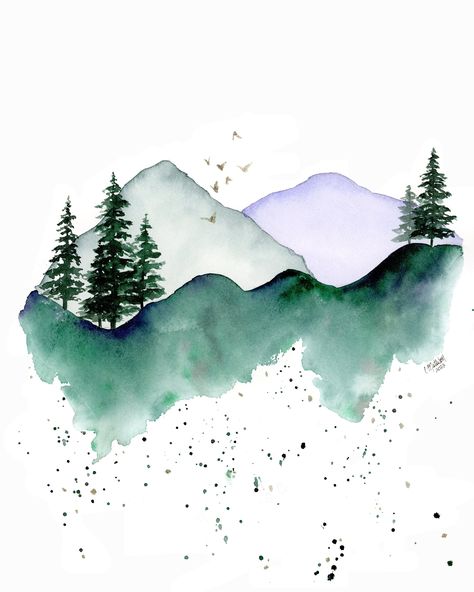 "\"Mountainscapes Duo\" giclee print from an original watercolor painting by Christina Mattison. Order includes BOTH art prints, please message me if you would like to purchase one or the other.  Size: choose between 5x7, 8x10, or 11x14 prints Media: fine art print (the original was created using watercolor paint) Framing not included Printed on textured 190 gsm fine art watercolor paper with archival ink. Professionally packaged for safe shipment." Learn Watercolor Painting, Watercolor Art Landscape, Watercolor Paintings For Beginners, Diy Watercolor Painting, Watercolor Mountains, Watercolor Landscape Paintings, Watercolor Art Lessons, Landscape Artwork, Artwork Wall