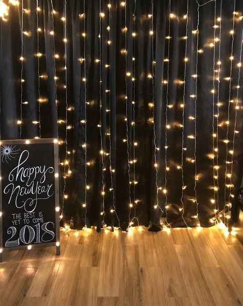 30+ Sparkly New Years Party Backdrop Ideas for 2024 - HubPages Curtain Light Photo Backdrop, Black Photo Backdrop With Lights, Black Photobooth Backdrop, Black Backdrop With Lights, Hoco Photo Backdrop, Karaoke Backdrop, New Year’s Eve Photo Backdrop, Banquet Photo Backdrop, Hoco Backdrop Ideas