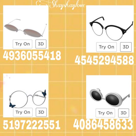 Bloxburg Outfit Codes Glasses, Glasses Bloxburg Codes, Roblox Id Codes For Glasses, Brookhaven Codes Accessories Face, Roblox Glasses Codes, Glasses Codes, Bloxburg Accessories, Accessory Codes, Accessories Codes