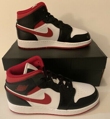 Black And Red Jordans, Red And Black Jordans, Air Jordan 1 Mid Red, Jordan 1 Mid Red, Black And White Jordans, Red And Black Shoes, Air Jordan 1 Mid Gs, White Gym, Black And White Trainers