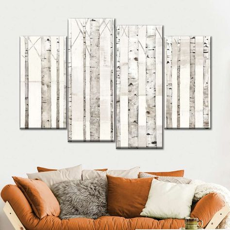 Multi Piece Wall Art, Birches Painting, Multi Panel Wall Art, White Artwork, Birch Trees, Panel Wall Art, Contemporary Fine Art, White Wall Art, Birch Tree