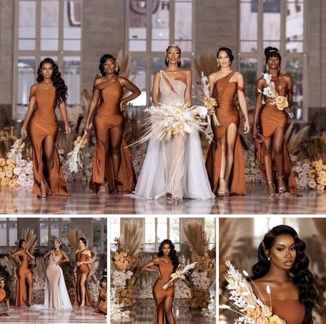 Wedding Ideas For Black Couples, Wedding Black People, Brown Wedding Dress, Black People Weddings, Brown Wedding Themes, Brown Bridesmaid Dresses, Mode Mantel, Black Bridesmaid, Black Bridesmaids