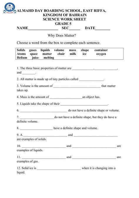 Solids Liquids Gases Worksheets, Properties Of Solids Liquids And Gases, Solid Liquid Gas Worksheet, Matter For Kids, Solids Liquids And Gases, Solid Liquid Gas, States Of Matter Worksheet, Matter Worksheets, Second Grade Science