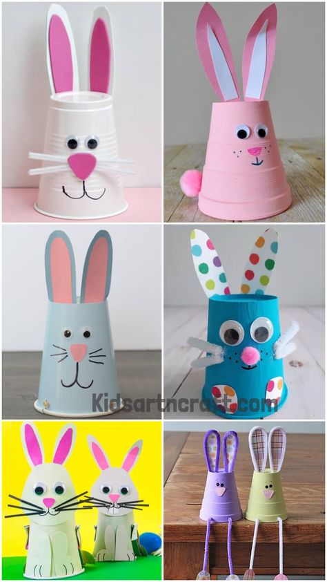 Rabbit Paper Cup Craft Ideas Plastic Cup Arts And Crafts, Paper Cup Bunny Craft, Paper Cup Art And Craft, Bunny Cup Craft, Craft From Paper Cup, Paper Cup Bunny, Craft Using Paper Cups, Crafts Using Paper Cups, Diy Plastic Cups