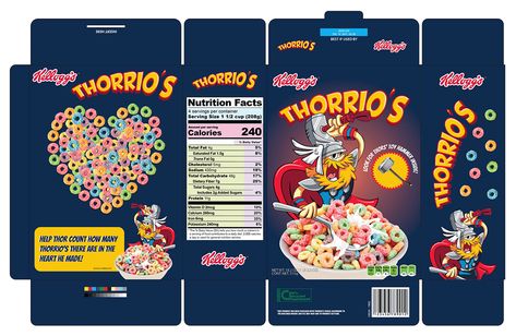 Thorrio's Cereal Box Design on Behance Fake Cereal Boxes, Custom Cereal Box Design, Cereal Package Design, Cereal Box Packaging Design, Diy Cereal Box Ideas, Cute Cereal Box Design, Cereal Template, Cereal Box Design Ideas, Cereal Box Drawing