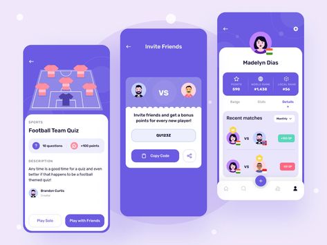 Quiz Details, Invite Friends & Profile Screen by Illiyin Studio on Dribbble Friends Profile, Creative Market Design, App Inspiration, Best Friend Quiz, Friend Quiz, App Interface Design, Artsy Photos, Online Dating Profile, White Makeup