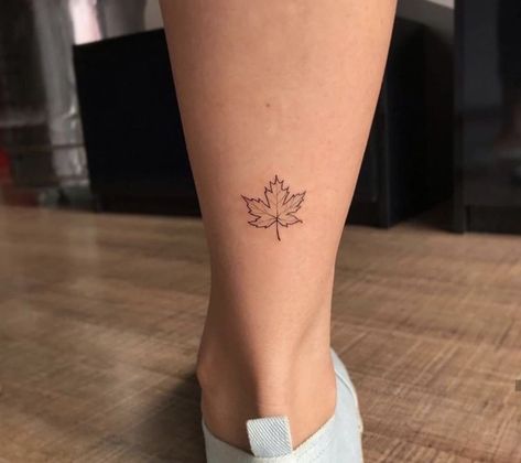 Canada Tattoo Ideas Maple Leaves, Dainty Maple Leaf Tattoo, Maple Leaf Tattoo Minimalist, Maple Leaf Outline Tattoo, Fine Line Maple Leaf Tattoo, Tiny Fall Tattoos, Simple Maple Leaf Tattoo, Canada Maple Leaf Tattoo, Small Autumn Tattoo