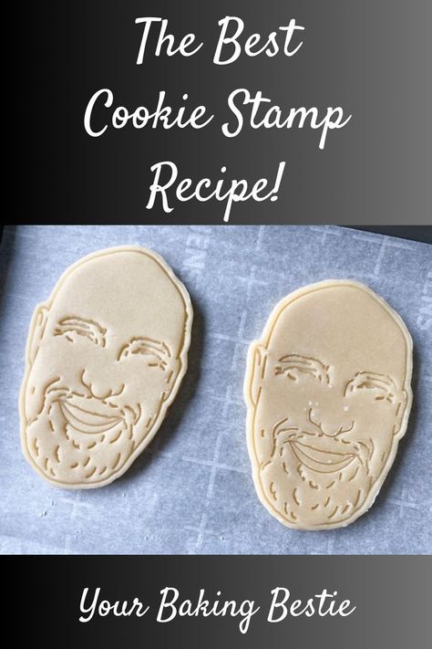 best cookie stamp recipe Stamped Sugar Cookie Recipe, Cookie Stamp Recipe, Baking Besties, Stamp Cookies Recipe, Face Cookies, Best Biscuit Recipe, Crispy Cookies, Personalized Cookies, Only One You