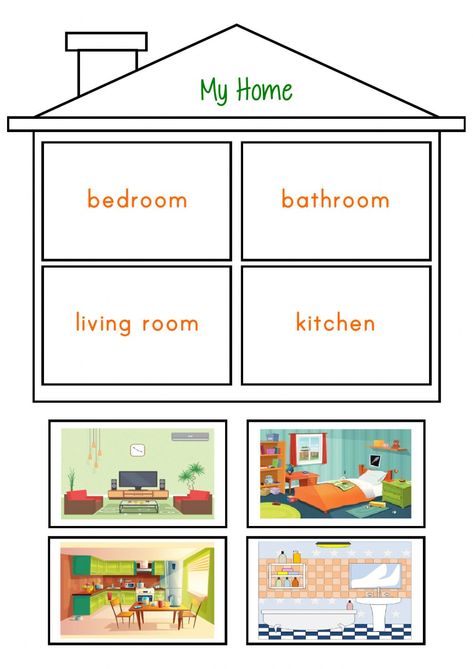 Home Parts Worksheet, My Home Worksheet For Kids, Parts Of The House Worksheet, Student Images, Classroom Images, Kindergarten Phonics, Kindergarten Phonics Worksheets, Flashcards For Kids, Phonics Kindergarten