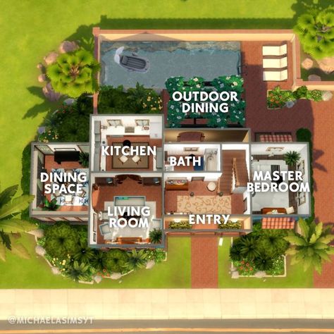 Michaela Sims | Sims 4 Builder ✨🇨🇿 on Instagram: "And today, the floor plan of my Family Oasis Suburban 🌴 I am going to be completely honest, I like how the build turned out however I did not enjoy working on it very much 🙈  I enjoy not limiting myself these days and having only limited packs here was painful 😂  🌴 Oasis Springs 🌴 30x20 🌴 $110,413  🌴 Origin ID: michaelasimsyt 🌴 Speed build on my YT channel, link in bio ________________ 🏷  the sims 4 | the sims 4 house | the sims 4 ideas | sims 4 speedbuild | sims 4 exterior  Game: @thesims | #SimmeringSummerSaveFile #thesims #thesims4 #sims4 #showusyourbuilds #ts4 #sims4build #simstagram #simsbuild" Sims 4 Exterior, Sims 4 Ideas, Sims 4 Houses Layout, Oasis Springs, Sims 4 House, Sims 4 House Plans, Sims 4 House Building, Sims 4 House Design, Save File