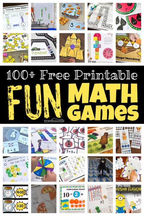 When it comes to math, kids need LOTS of practice! But practicing math  is not always tops on kids' list. But kids love playing games! So turn practice into fun math games and kids will be eager to get in that all-important math practice. We have printable math games for preschool, pre-k, kindergarten, first grade, 2nd grade, 3rd grade, 4th grade, 5th grade, and 6th graders too! The hardes part is picking which printable math games to try first! So whether you use these for school at home, a sup Games For Preschool, Word Games For Kids, Online Math Games, Printable Math Games, 6th Grade Worksheets, Free Math Games, Mathematics Games, Math Board Games, 4th Grade Math Worksheets