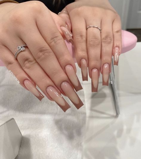 Mail Inspo Coffin, Nude Acrylic Nails Square, Classy Long Acrylic Nails, Beige Acrylics, Mail Inspo, Brown Acrylic Nails, Tapered Square Nails, Romantic Nails, Long Acrylic Nail Designs