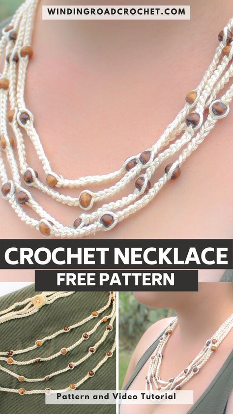 Cord Bracelet Patterns, Crochet Bracelet Free Pattern, Crochet Bracelet Patterns, Free Necklace Patterns, Diy Crochet Bracelet, Simple Pendant Necklace, Crochet Bracelets, Nature Inspired Accessories, Crocheted Jewelry