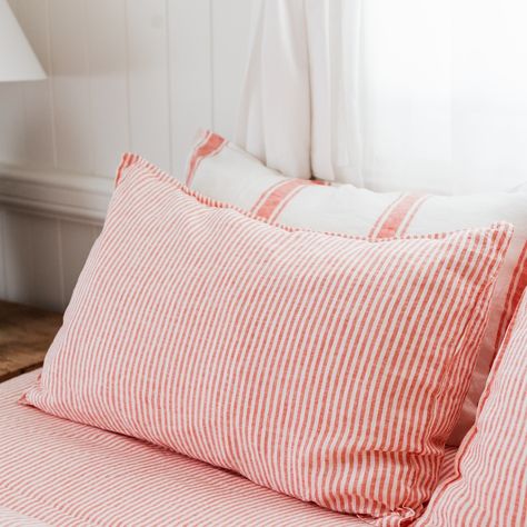 As bold as is beautiful, our Red Coral linen was inspired by the Great Barrier Reef 🪸 Discover our Red Coral colour-way and more at salt living.com.au Aesthetic Sleep, Linen Bed Sheets, Sleep Rituals, Dyed Linen, Favourite Colour, Ticking Stripe, Linen Duvet Covers, Linen Duvet, Linen Pillow Cases