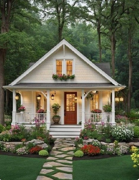 Cute Cottages, Cozy Cottages, Small Cottage Homes, Small Tiny House, Cottage Exterior, Tiny Cottage, Cottage Style Homes, Tiny House Floor Plans, Small Cottage