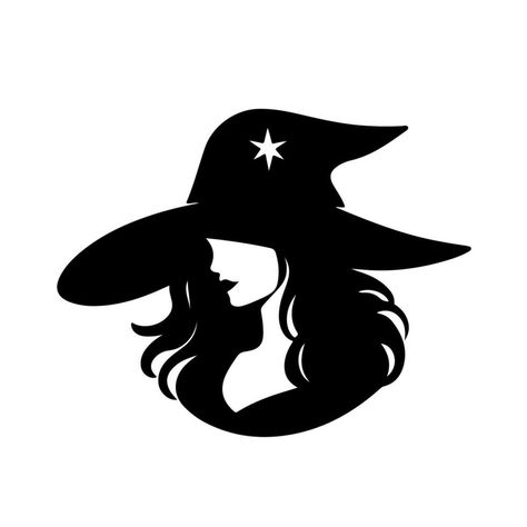 Witch Face Silhouette, Witches Silhouette, Witch Profile, Witch Stencil, Witch Vector, Halloween Pottery, Silhouette Face, Witch Graphic, Portrait Silhouette