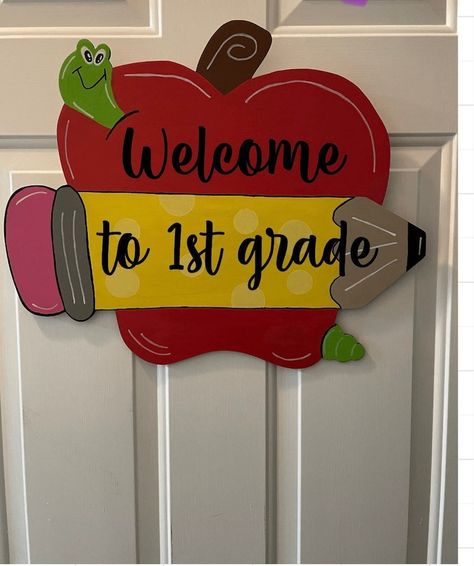 Buy Teacher Door Sign, Apple Door Sign, Book Door Sign, Welcome to School Sign, Wood Teacher Decoration, Teacher Appreciation Gift Online in India - Etsy Class Door Decorations, Book Door, Teacher Door Sign, Wood Door Sign, Welcome To Class, Classroom Door Signs, Teacher Door Signs, Classroom Welcome, Classroom Charts