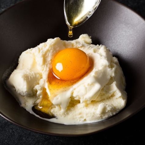 Salted Bourbon Caramel–Cured Egg Yolks with Vanilla Ice Cream - Cook's Illustrated | Cook's Illustrated Cured Egg Yolk, Cooks Illustrated Recipes, Bourbon Caramel, Cured Egg, Bourbon Caramels, Illustrated Recipe, Vanilla Ice Cream Recipe, America's Test Kitchen Recipes, Ice Cream Ingredients