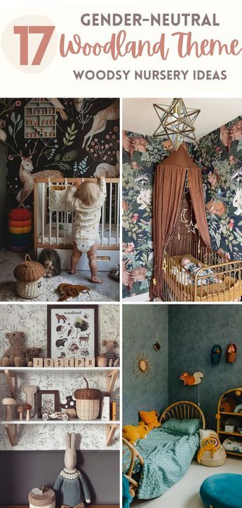 17 Gender Neutral Woodland Theme Woodsy Nursery Ideas that You will Love! From rustic wallpapers, to cool earthy toned canopy, animal plushies and lamps, we got you! #woodlandwonderland #whimsicalnursery #babyroom Nature Inspired Nursery Ideas, Forest Theme Kids Room, Woodland Nursery Theme Gender Neutral, Toddler Woodland Bedroom, Woodsy Nursery Ideas, Woodland Critters Nursery, Woodland Creature Nursery, Vintage Woodland Nursery, Woodland Themed Bedroom