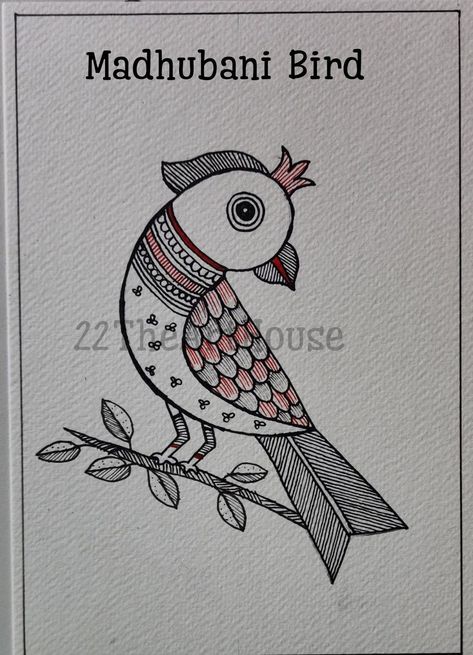 Madhubani Painting Sketches, Madhubani Bird Motif, Madhubani Art Design Easy, Madhubani Drawing Easy, Simple Madhubani Designs, Fabric Painting Ideas Creative, Terrace Drawing, Madhubani Painting Easy, Madhubani Art Easy