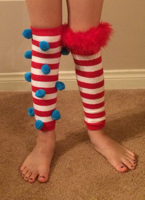 Made these leg warmers for my little girl for Crazy sock day at school. Dr. Seuss week at school! Dr Seuss Crazy Sock Day, Fox In Socks Costume, Silly Socks Day At School Ideas, Crazy Sock Day Ideas Diy, Wacky Sock Day Ideas, Dr Seuss Socks Ideas, Dr Suess Dress Up Ideas, Silly Sock Day Ideas, Crazy Sock Day Ideas Dr. Seuss