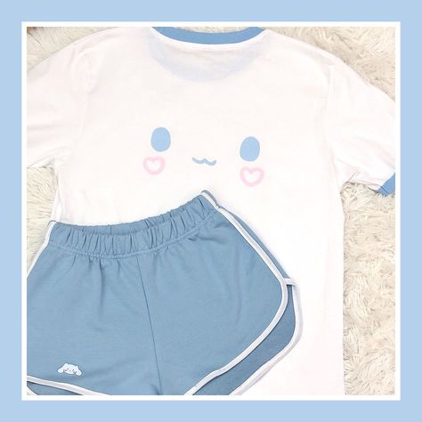 Original Design Cute Girl Women White Puppy Head Embroidery Summer Sports Set White Short Sleeve T-Shirt & Sky Blue Shorts Description Material: Polyester Colors: Blue & White Package include: 1 shirt and 1 shorts Measurement: Shirt S  Length 66cm  Chest 98cm M  Length 68cm  Chest 102cm L  Length 70cm   Chest 108cm XL  Length 72cm   Chest 110cm Shorts S: Length: 40cm  Thigh: 62cm  Hips: 100cm M: Length: 42cm  Thigh: 64cm  Hips: 102cm L: Length: 44cm  Thigh: 66cm  Hips: 104cm XL: Length: 46cm  Th Kuromi Pattern, Sanrio Clothes, White Puppy, Gym Suit, Cute Pajama Sets, Summer Suit, Sanrio Cinnamoroll, Cute Pajamas, Japan Style