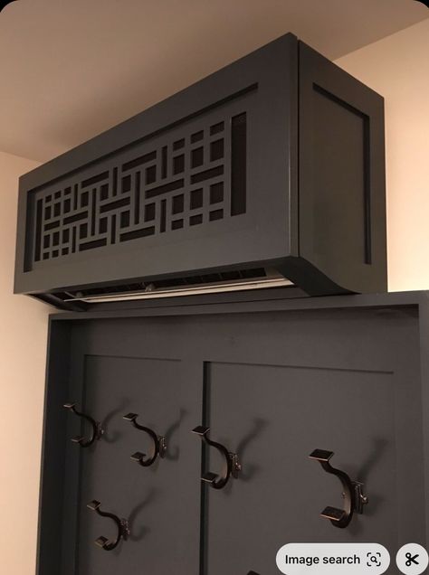 Ac Cover Ideas Wall Units, Disguising Mini Split, How To Hide A Split System, Decorative Mini Split Cover, Aircondition Design Living Room, Disguise Mini Split, Split Ac Cover Indoor, Indoor Ac Unit Cover Ideas, How To Disguise A Mini Split