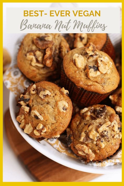 Vegan Banana Bread Muffins, Banana Nut Muffins Healthy, Vegan Strawberry Muffins, Vegan Scrambled Eggs, Vegan Banana Nut Muffins, Crumbled Tofu, Vegan Muffin, Vegan Banana Muffins, Banana Walnut Muffins