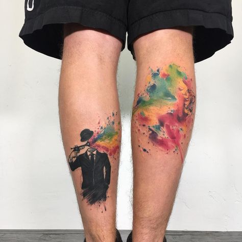 Tattoo artist Emrah De Lausbub authors abstract watercolor tattoo | Germany Watercolour Tattoo Men, Tato 3d, Germany Tattoo, Kunst Tattoos, Yakuza Tattoo, Epic Tattoo, Skeleton Hand Tattoo, Leg Tattoo Men, Leg Sleeve Tattoo