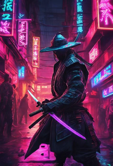 Neon Samurai Clash Check more at https://paintlyx.com/neon-samurai-clash/ Neon Samurai, Mushroom Identification, Neon Retro, Magic Mushroom, Samurai Art, Nature Adventure, Wild Mushrooms, Bounty Hunter, New Age