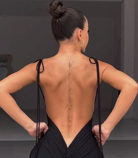 Feminine Back Tattoos, Letters Tattoo, Flower Spine Tattoos, Tattoos For Women Flowers, Petite Tattoos, Spine Tattoos For Women, Classy Tattoos, Spine Tattoo, Back Tattoo Women