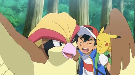 24 years and 1,151 episodes later - Ash finally reunites with his Pidgeot! Flying Type Pokemon, Pokemon Ash Ketchum, Ash Pokemon, Ash Ketchum, Pokémon Master, Team Rocket, Last Episode, Kung Fu Panda, Fade To Black