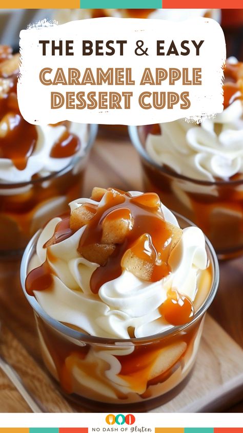 Caramel Apple Pudding Dessert, Fall Dessert Cups Ideas, Carmel Apple Dessert Ideas, Caramel Apple Shooters, Deserts Cups Recipes, Apple Parfait Desserts, Thanksgiving Cup Desserts, Carmel Apple Recipe Desserts, Trifle Cups Individual