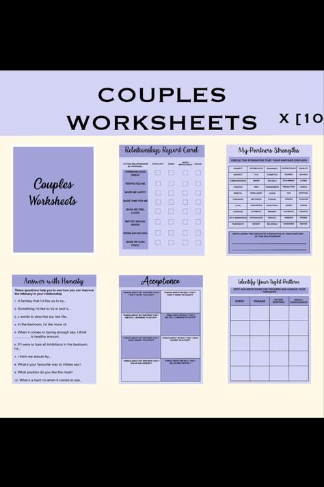 This couples therapy counseling worksheets are all the solution you need for your relationship problems. Resolve your conflicts with your partner by usings these therapt worksheets. This bundle contains 51 pages of worksheets, quizes, games, personal boundaries, fear ans intimacy and more . #therapy #relationshipfixescommunication #relationshipadvice #relationshiptips #counseling #boundaries #worksheets #marriage Couples Therapy Worksheets Free Printable, Relationship Therapy Worksheets, Case Conceptualization, Couples Counseling Activities, Couples Counseling Worksheets, Marriage Counseling Worksheets, Couple Therapy, Couples Games, Couples Therapy Worksheets