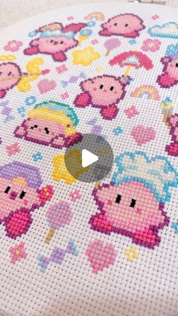 Little Cross Stitch Patterns, Sanrio Cross Stitch Pattern, Kawaii Cross Stitch Pattern Free, Kirby Cross Stitch, Pixel Art Stitch, Floss Crafts, Cross Stitch Crochet, Embroidery Floss Crafts, Kawaii Cross Stitch